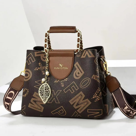 Business OL Women's Crossbody Bag Shoulder Bag Floral Print Soft PU Leather Interior Zipper Pocket Artificial Leather Lining