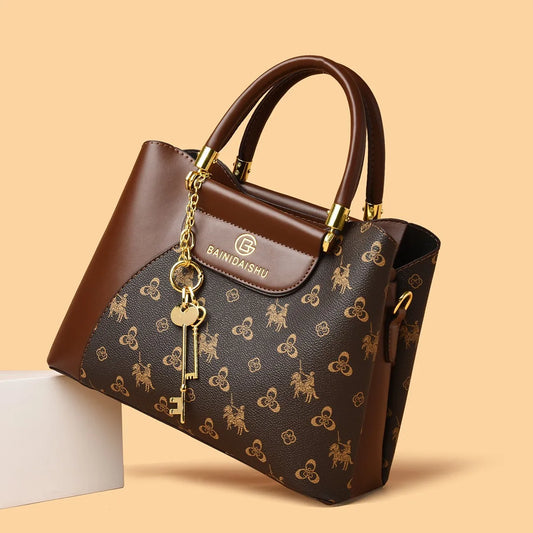 2025 New Retro Print Mom Bag Large Capacity Commuter Casual Handbag Lightweight Crossbody Shoulder Bag Handheld Bag